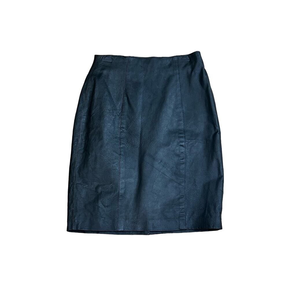 Vintage Black Leather Pencil Skirt 1980s 80s Rock Chic Office Siren Dark